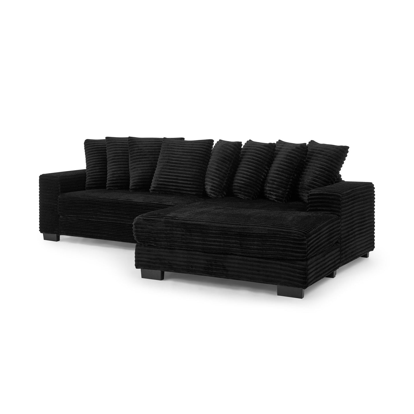 NEW Black Corduroy Tufted Upholstered L-Shaped Modular Convertible Sleeper Sectional Sofa Couch