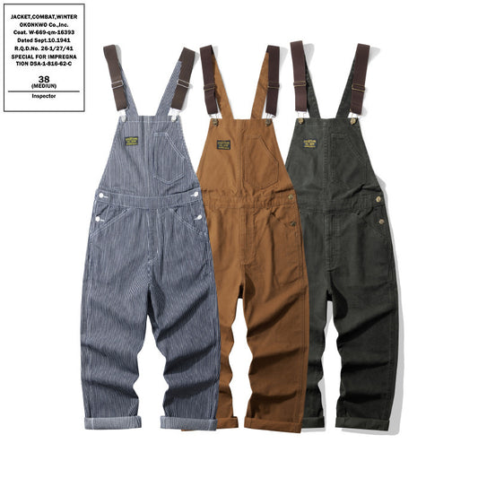 NEW Outdoor Canvas Lumberjack Working Bib Top Pants Railway Stripe One-piece