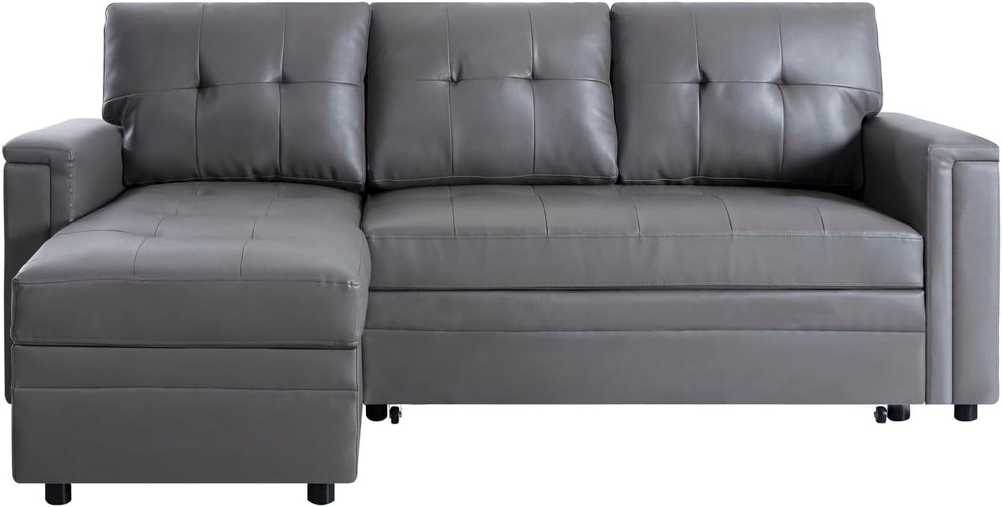 NEW L Shaped Sectional Sleeper Sofa With USB Ports Gray Leather