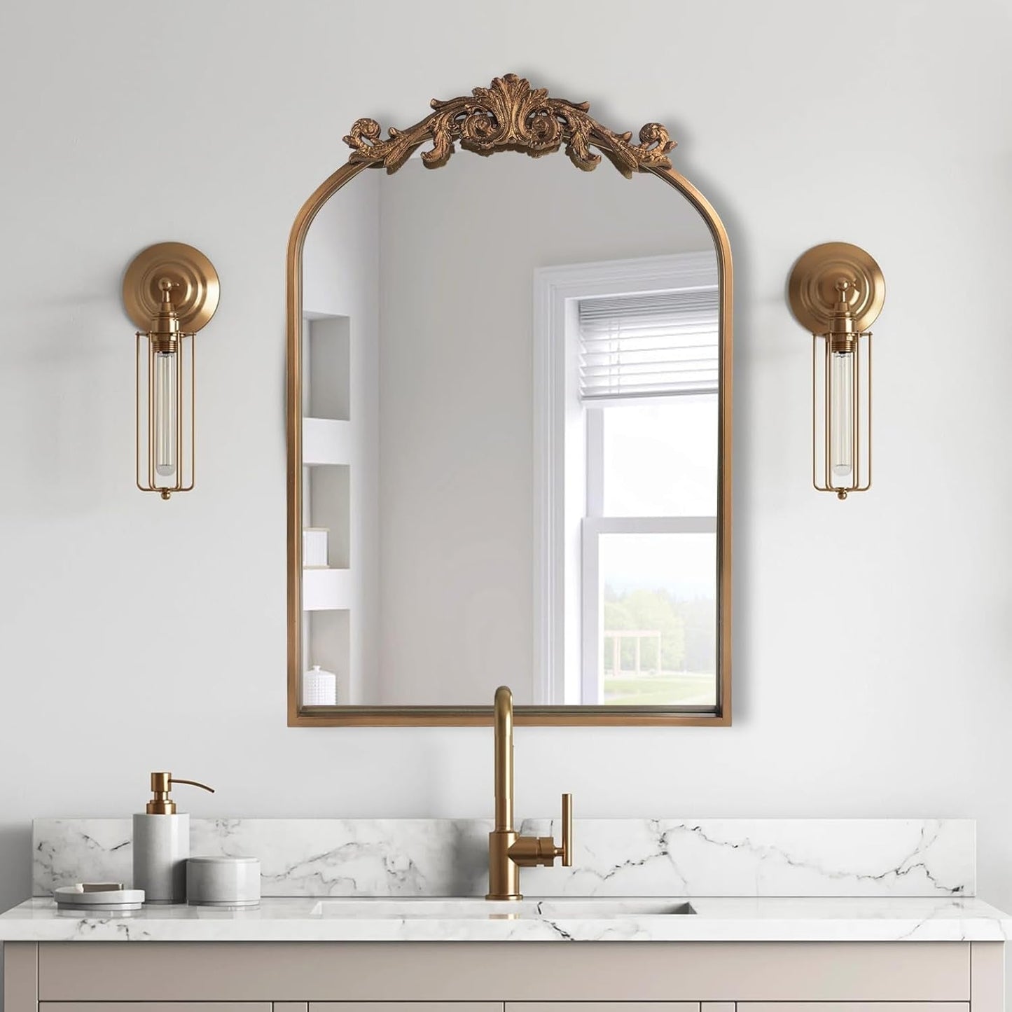 NEW Antique Gold Baroque Arched Wall Mirror 19x27 Decor