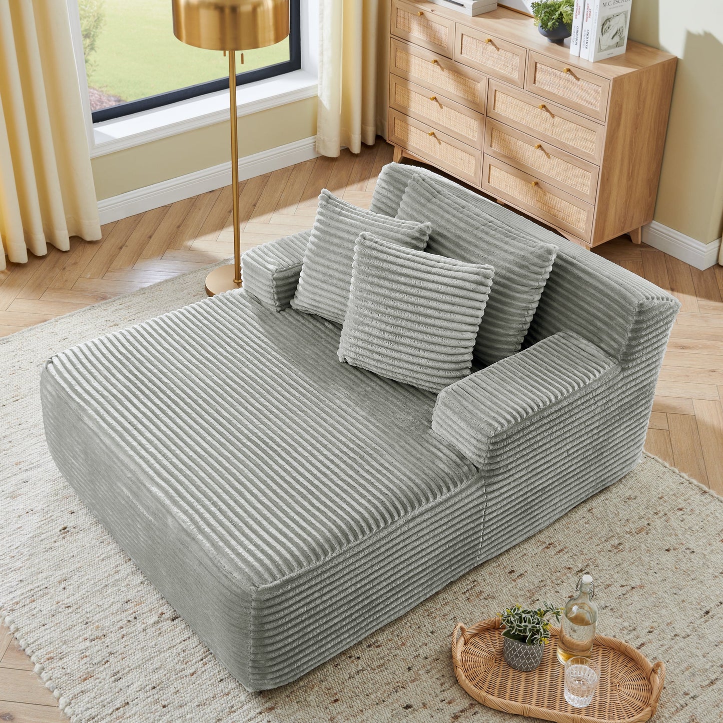 NEW Modern Velvet Single Lazy Sofa Lounge Chair with High-Density Foam in Gray