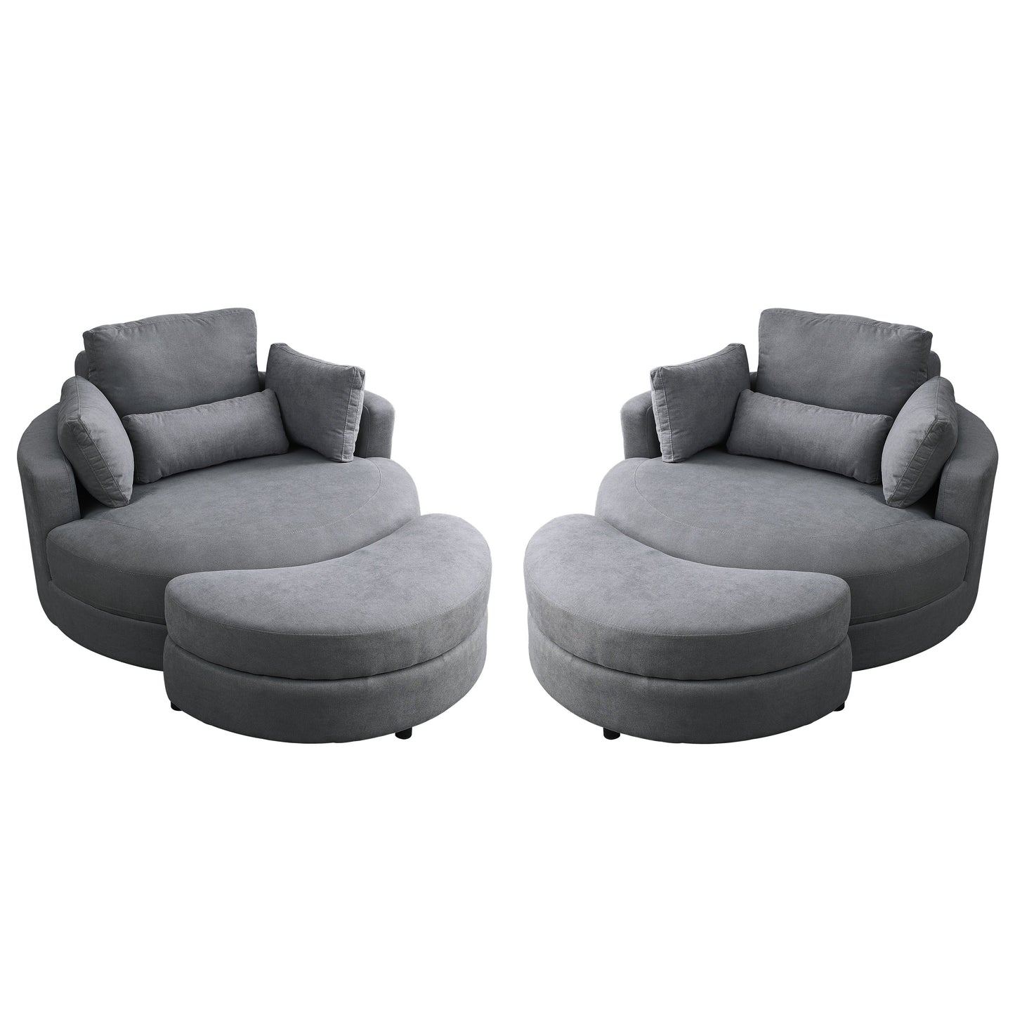 NEW Welike Swivel Accent Barrel Modern Dark Grey Sofa Lounge Club Big Round Chair with Storage Ottoman and Pillows