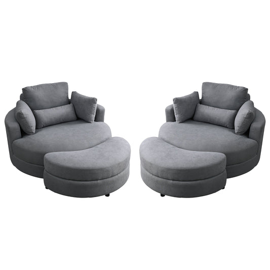 NEW Welike Swivel Accent Barrel Modern Dark Grey Sofa Lounge Club Big Round Chair with Storage Ottoman and Pillows