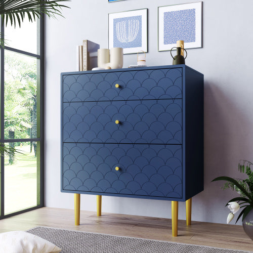 NEW Solid Wood Navy Blue Bedside Table Nightstand