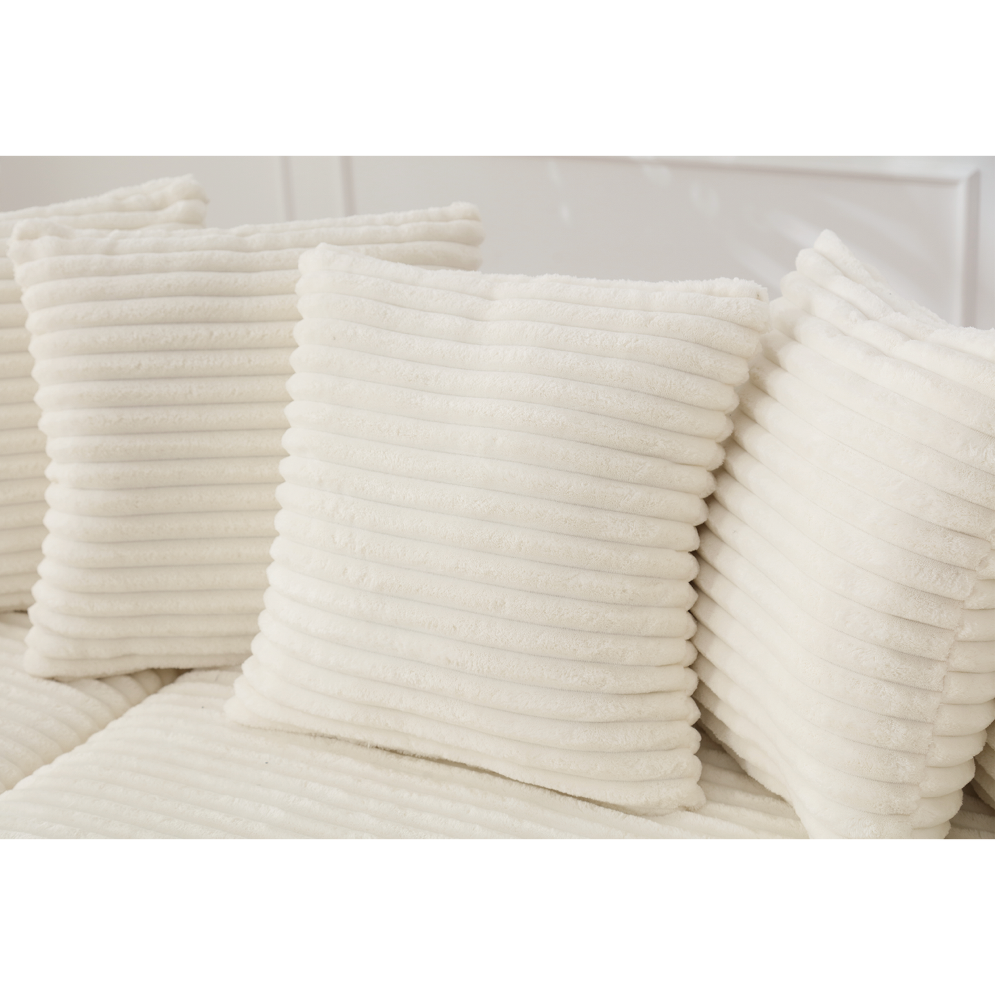 NEW Beige Corduroy Oversized Two-Piece L Shaped Sofa Couch (Right Chaise Daybed Corner with Armrests and Eight Throw Pillows