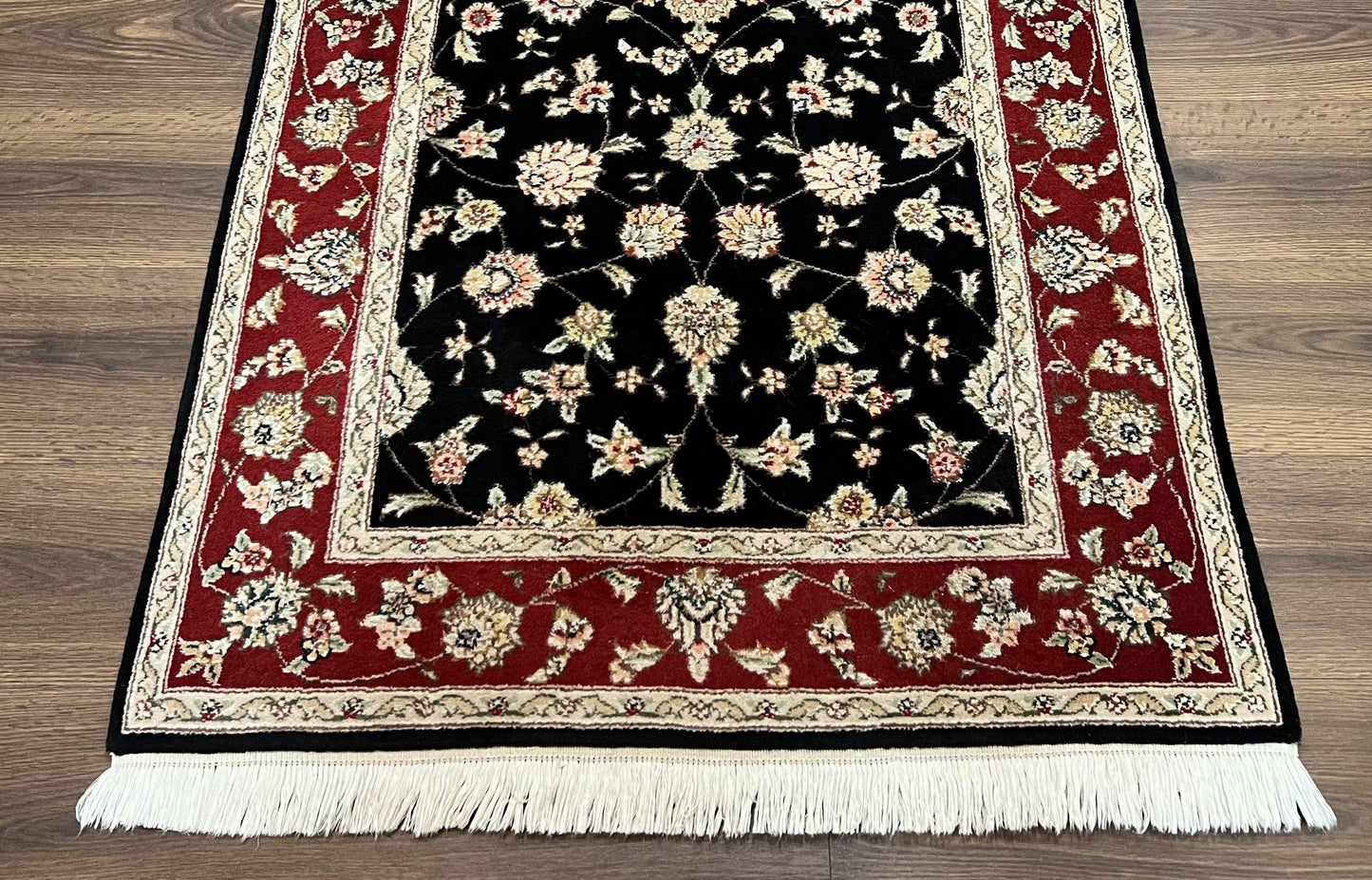 USED Pak Persian Rug 3x5, Black and Red, Floral Allover, Vintage Hand Knotted Wool Oriental Carpet, Pakistani Rug, Small Handmade Area Rug 3 x 5