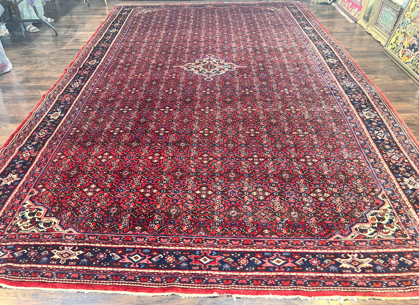 USED Large Persian Tribal Rug 11x17, Palace Sized Wool Handmade Vintage Carpet, Oversized Hand Knotted Rug, Red, Hamadan Dargazin Rug