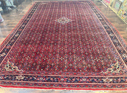 USED Large Persian Tribal Rug 11x17, Palace Sized Wool Handmade Vintage Carpet, Oversized Hand Knotted Rug, Red, Hamadan Dargazin Rug
