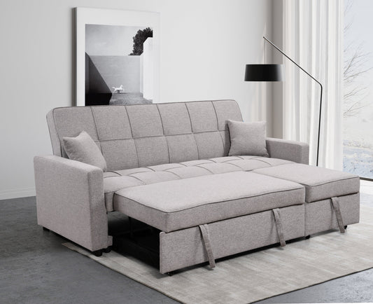 NEW 83' Light Gray 3 Seater Convertible Sofabed Oversized Upholstered Sofa Bed with Pull Out Couch Bed & Adjustable Backrest