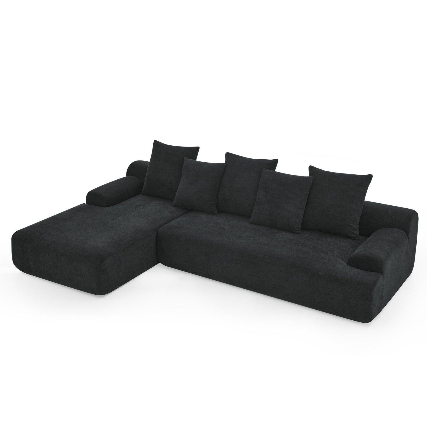 NEW Modern Black Melange Velvet Upholstered L-Shape Sectional Modular Compressed Sofa