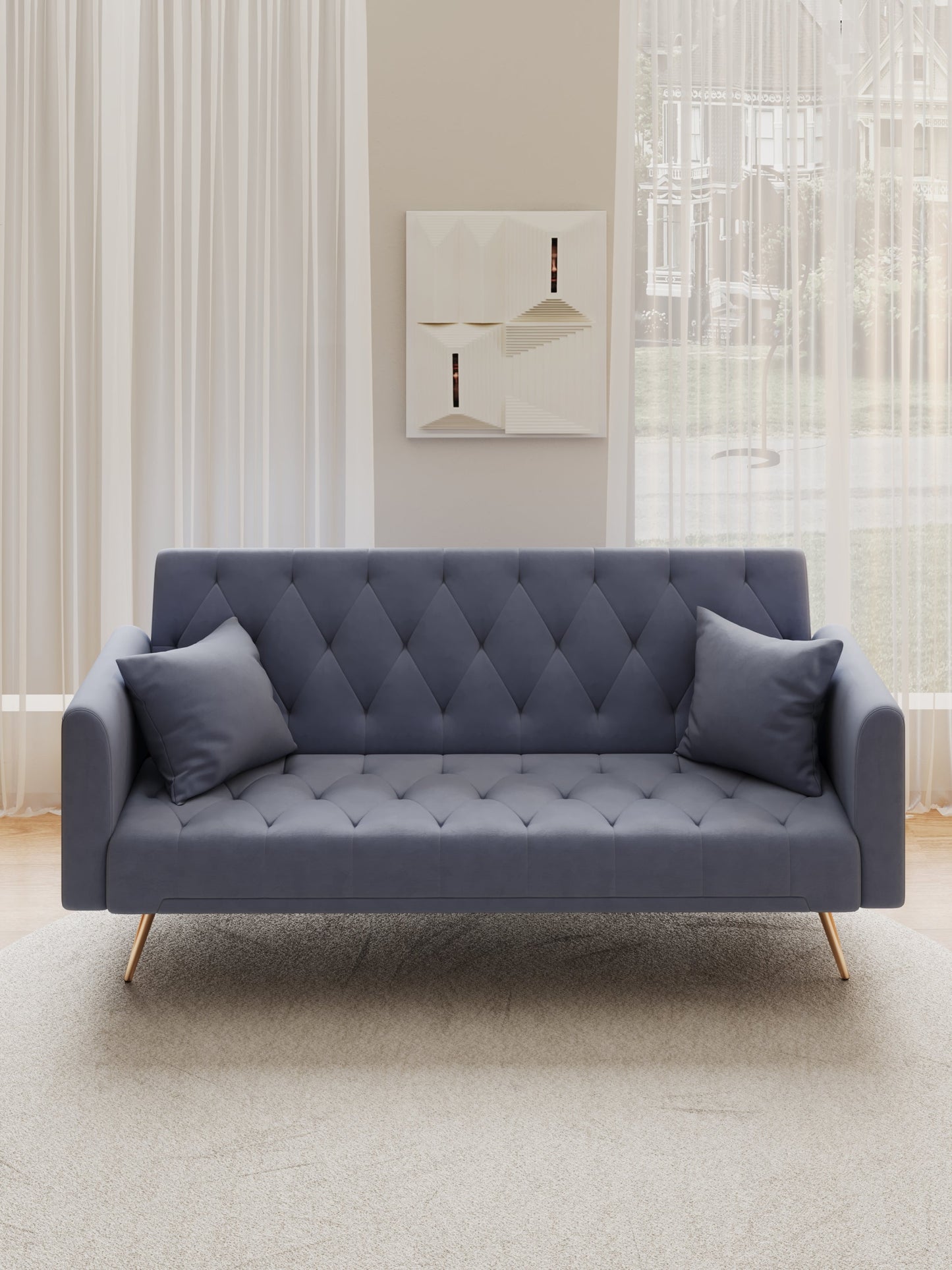 NEW 71-inch convertible love seat sofa, American vintage grey velvet material, suitable for small living room, bedroom, office