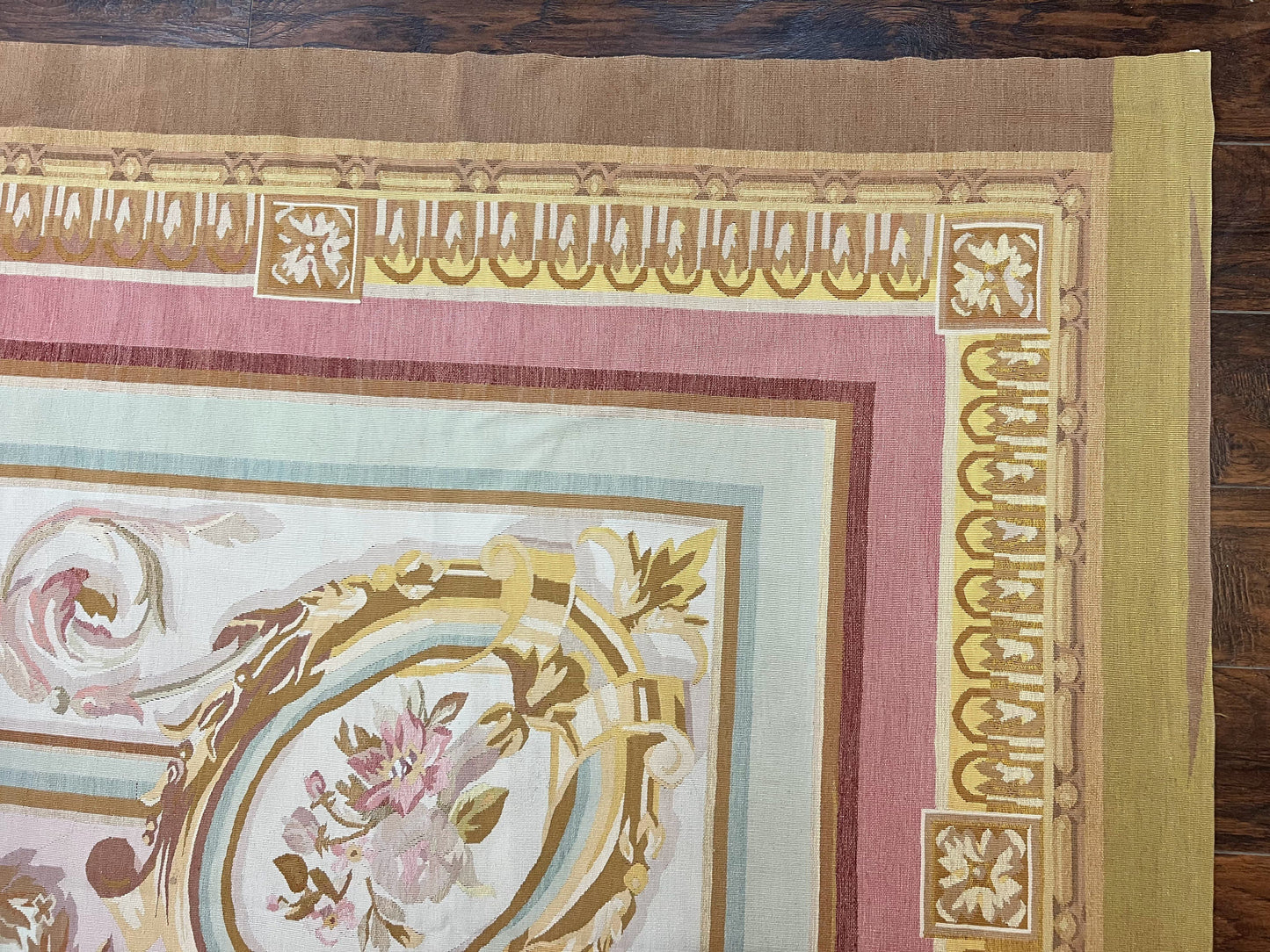 USED Large Aubusson Rug 11x15, Oversized Gallery Palace Size Flatweave Savonnerie Carpet 11 x 15 ft, Wool Handmade Vintage Elegant European