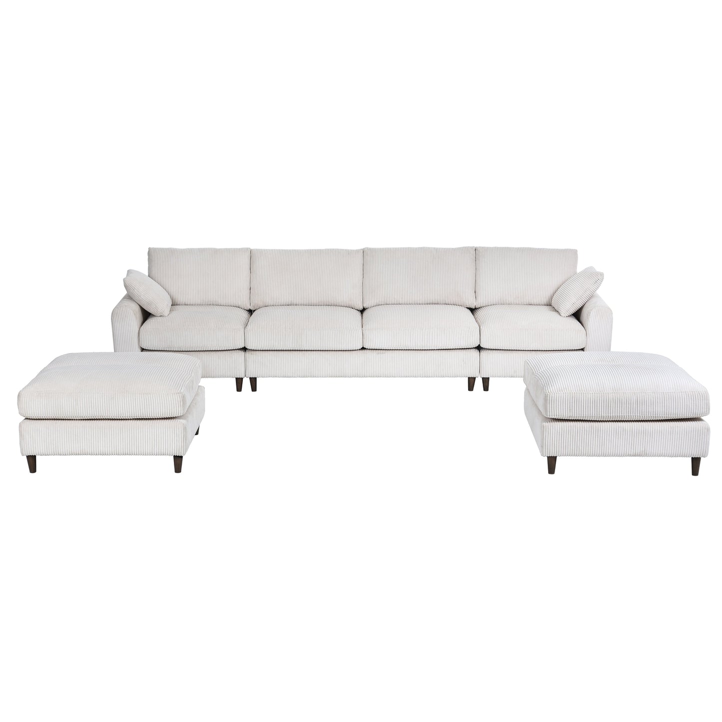 NEW Modern White Corduroy Modular Oversized U-shaped Convertible L-shaped Sectional Sofa Set with Pillow and Footstool