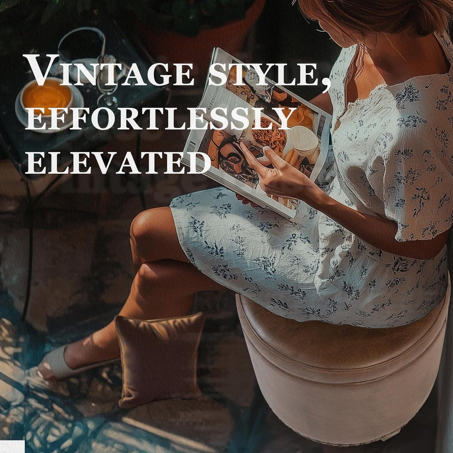 NEW Round Storage Ottoman With Nailhead-Trim Brown Faux Leather