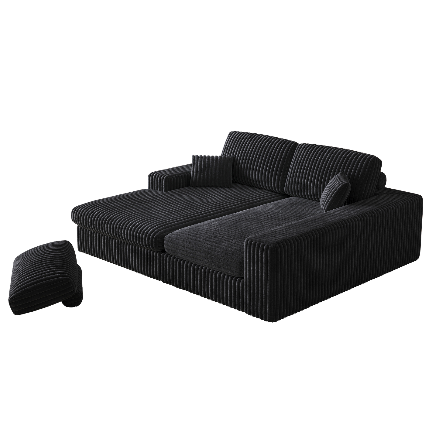 NEW 114.5' Modern Corduroy Modular Foam Sofa Recliner Seat Reversible 2-in-1 Sofa Recliner L-Shaped Combination with Three Cushion Neck Pillow Combination and Two Throw Pillows