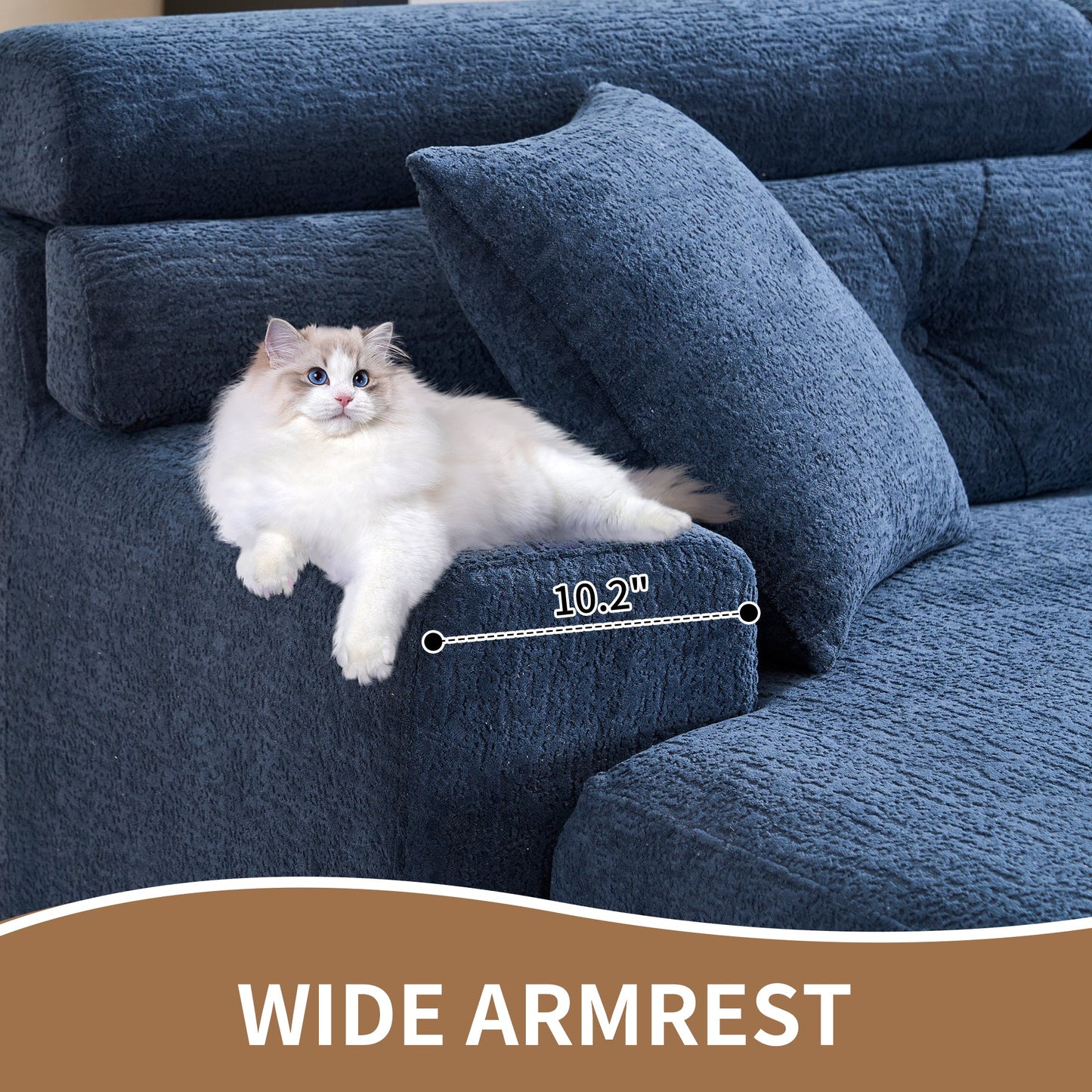 NEW 105'' Blue Cloud Sectional Couch with L-Shape Chaise Modern Modular Deep Seat Boneless Sofa