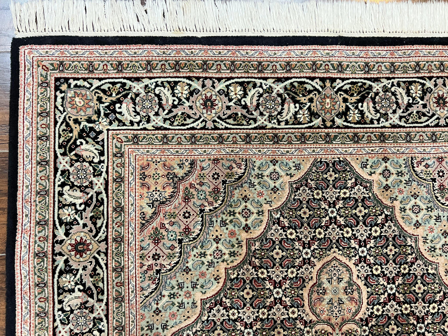 USED Sino Persian Rug 4x6, Fine Hand Knotted Carpet, Black, Wool, Vintage Rug 4 x 6, Herati Mahi, 300 KPSI