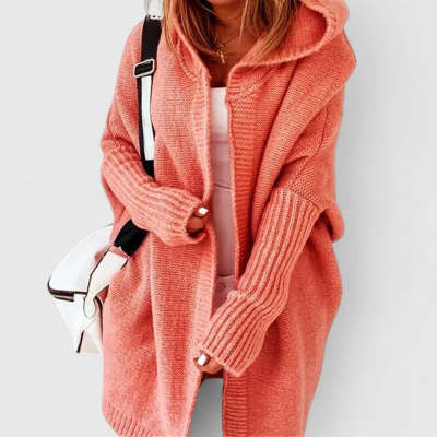 New Ins Knitted Hooded Cardigan Fashion Loose Solid Color Batwing Sleeve Sweater Autumn And Winter Women's Clothing