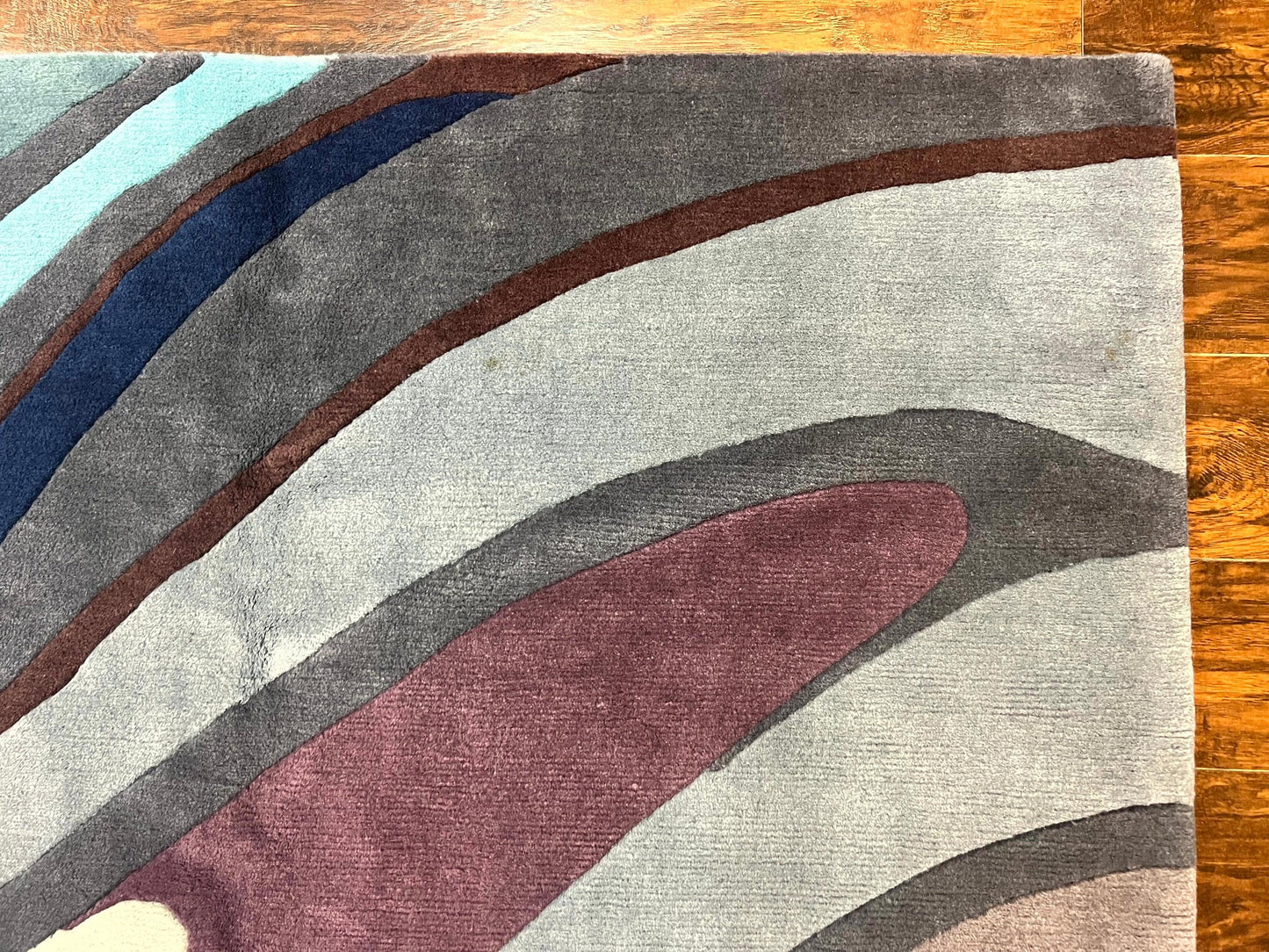 USED Modern Nepali Handmade Wool Rug 6x8, Blues Gray Mauve, Abstract, Nepali Tibetan Rug