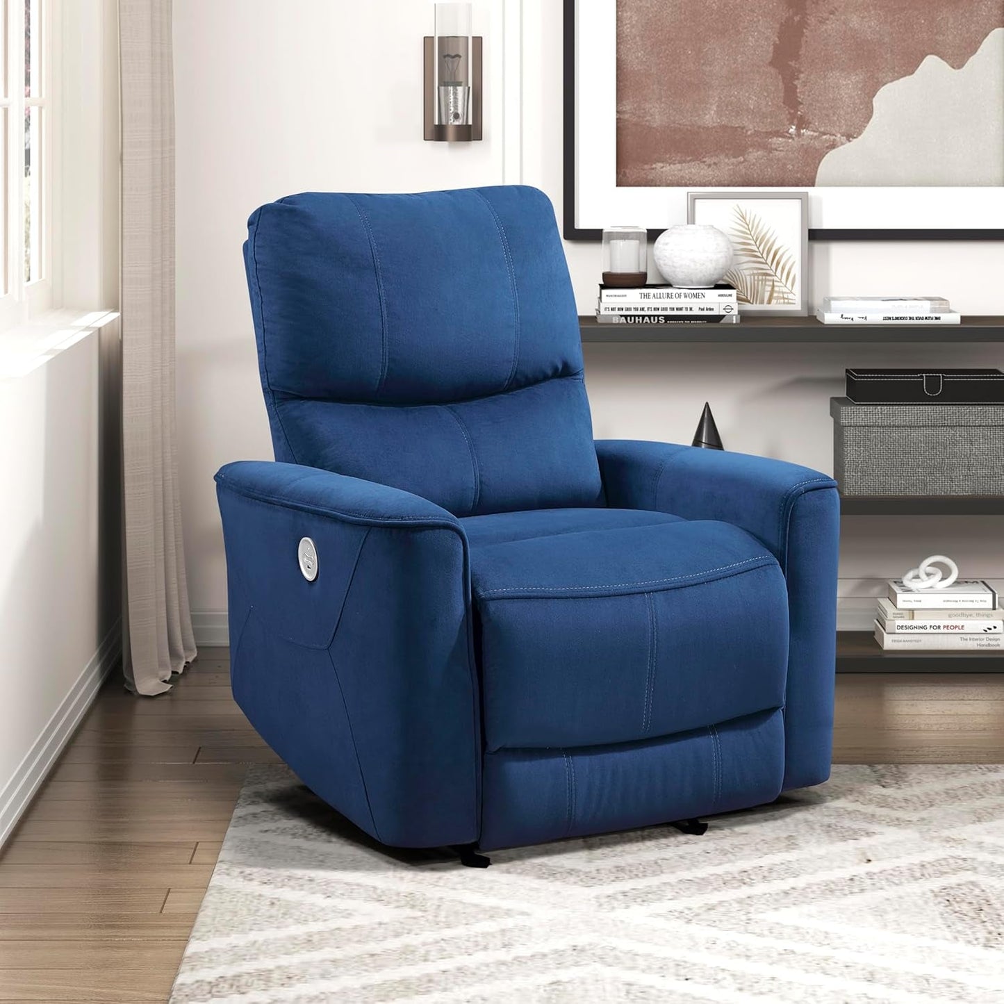 NEW Navy Velvet Power Recliner Chair for Living Room Theater