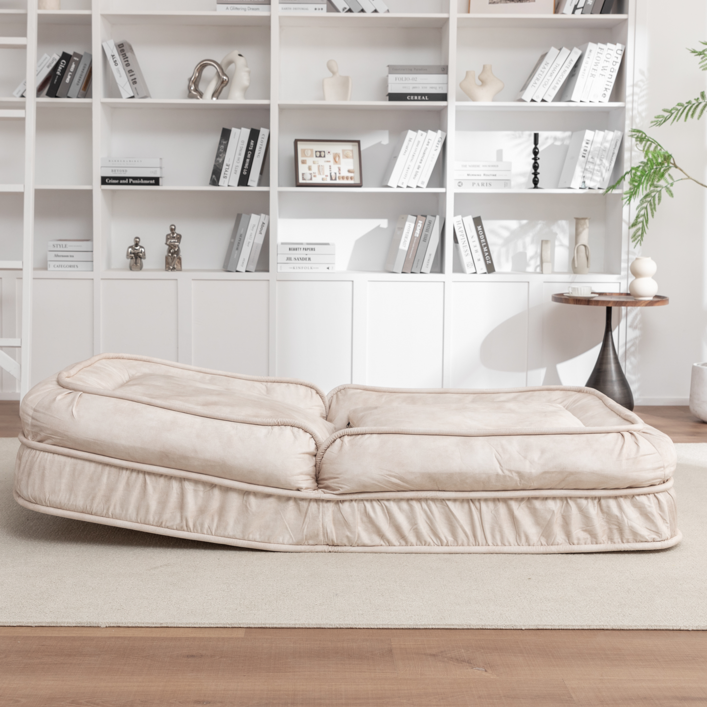 NEW 5 Adjustable Position Beige Velvet with Foam and Iron Upholstered Dog Bed for Adults and Pets - Bean Bag Floor Sofa with Massage Pillow & 2 Soft Pillows