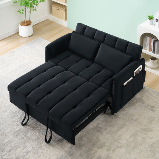 NEW 52' Black modern velvet pull-out bed, small love seat