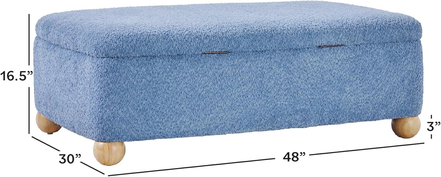 NEW Oversized Large Soft Blue Boucle Fabric Storage Ottoman