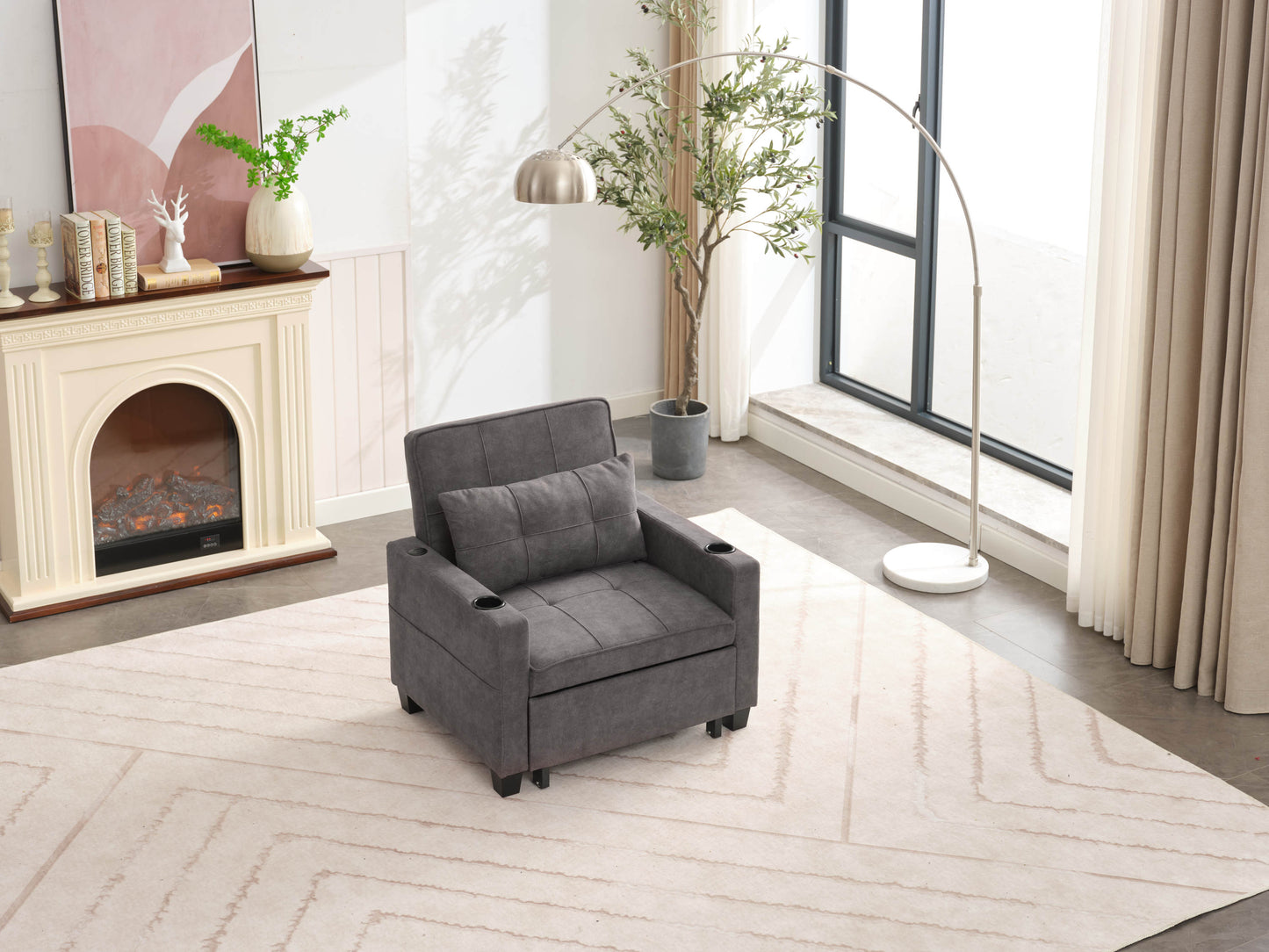 NEW Dark Grey Futon Bed Convertible Chair 3-in-1 Pull Out Sleeper Sofa with USB Ports