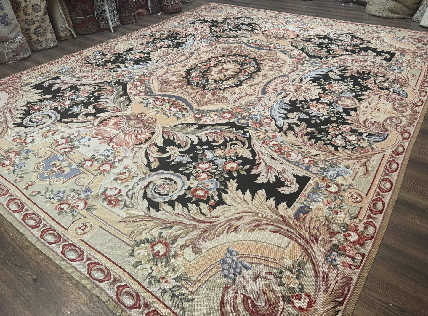 USED Wonderful Needlepoint Rug 10x14, Large Aubusson Carpet, Floral, Elegant, European Design