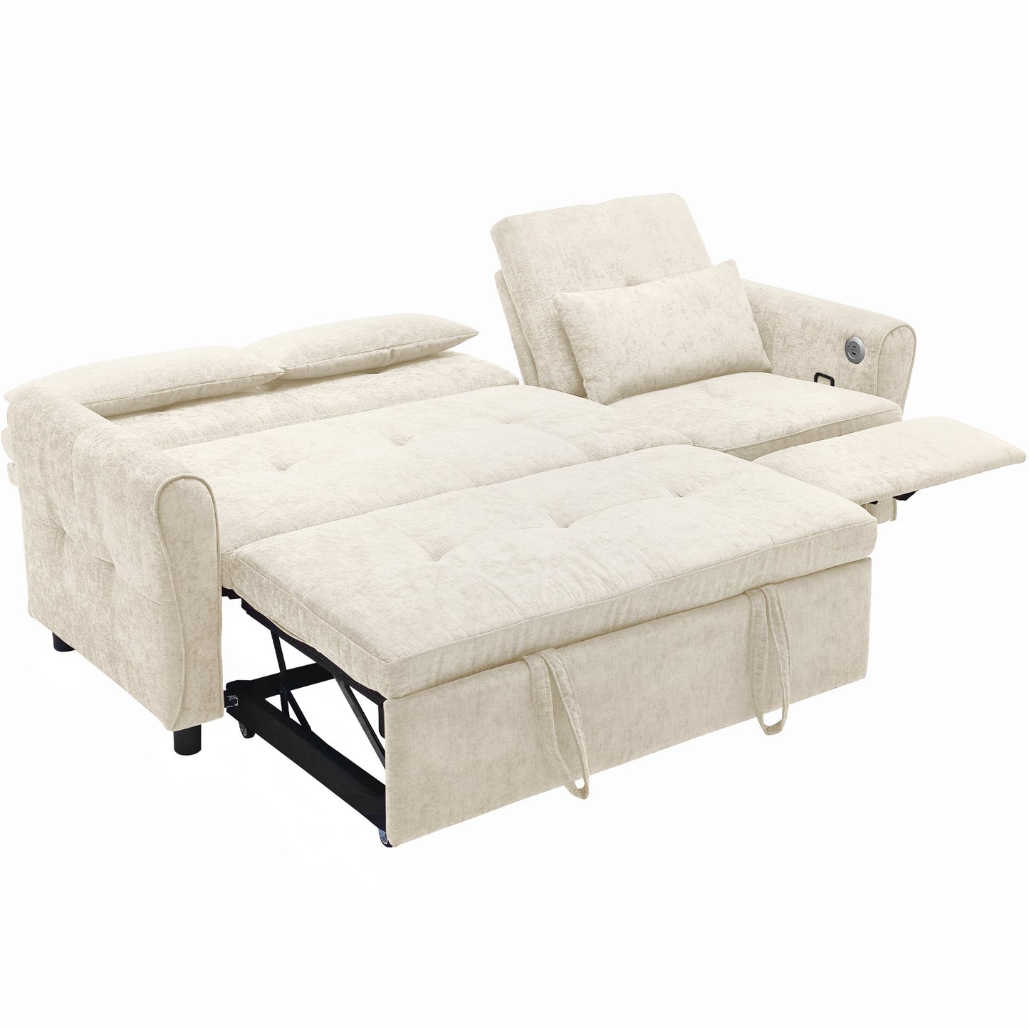 NEW Beige 82' Chenille Upholstered Two-in-One  Three-Seat Sofa with Pull-out Bed