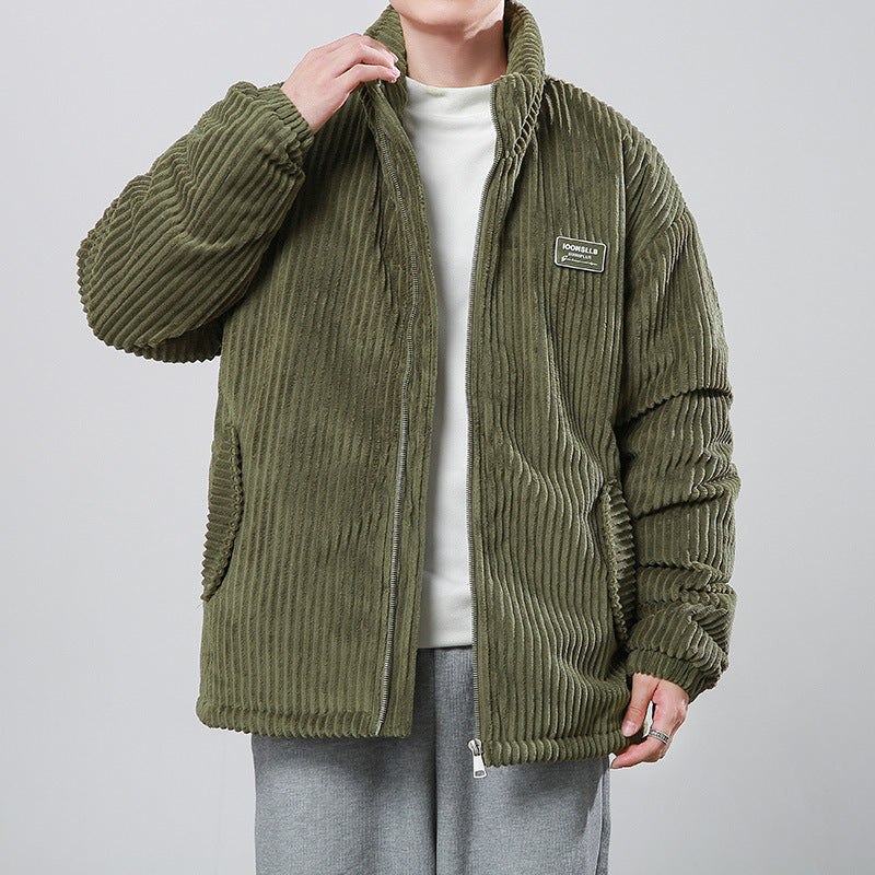 New Winter Corduroy Cotton-padded Coat Warm Stand Collar Zipper Jacket Casual Outdoor Streetwear Men's Clothing