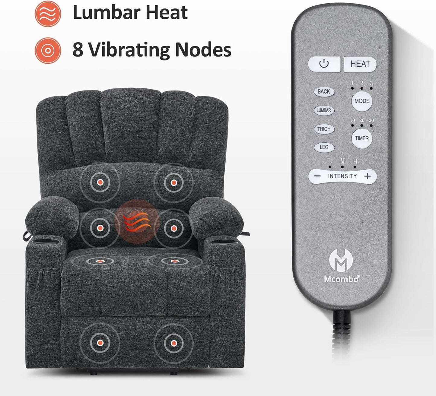 NEW Dark Grey Power Lift Recliner With Massage And USB Charging