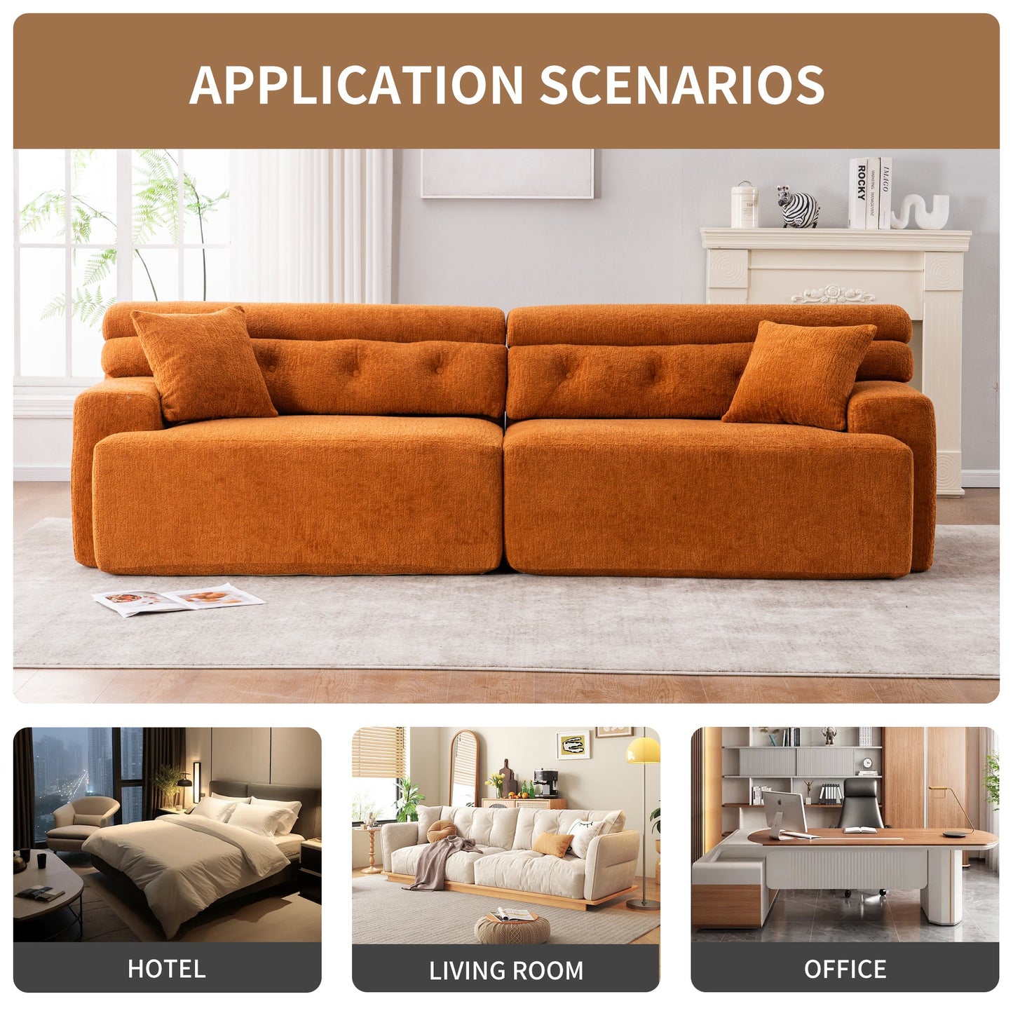 NEW Reconfigurable Amber Orange 4-Seater Sectional Sofa