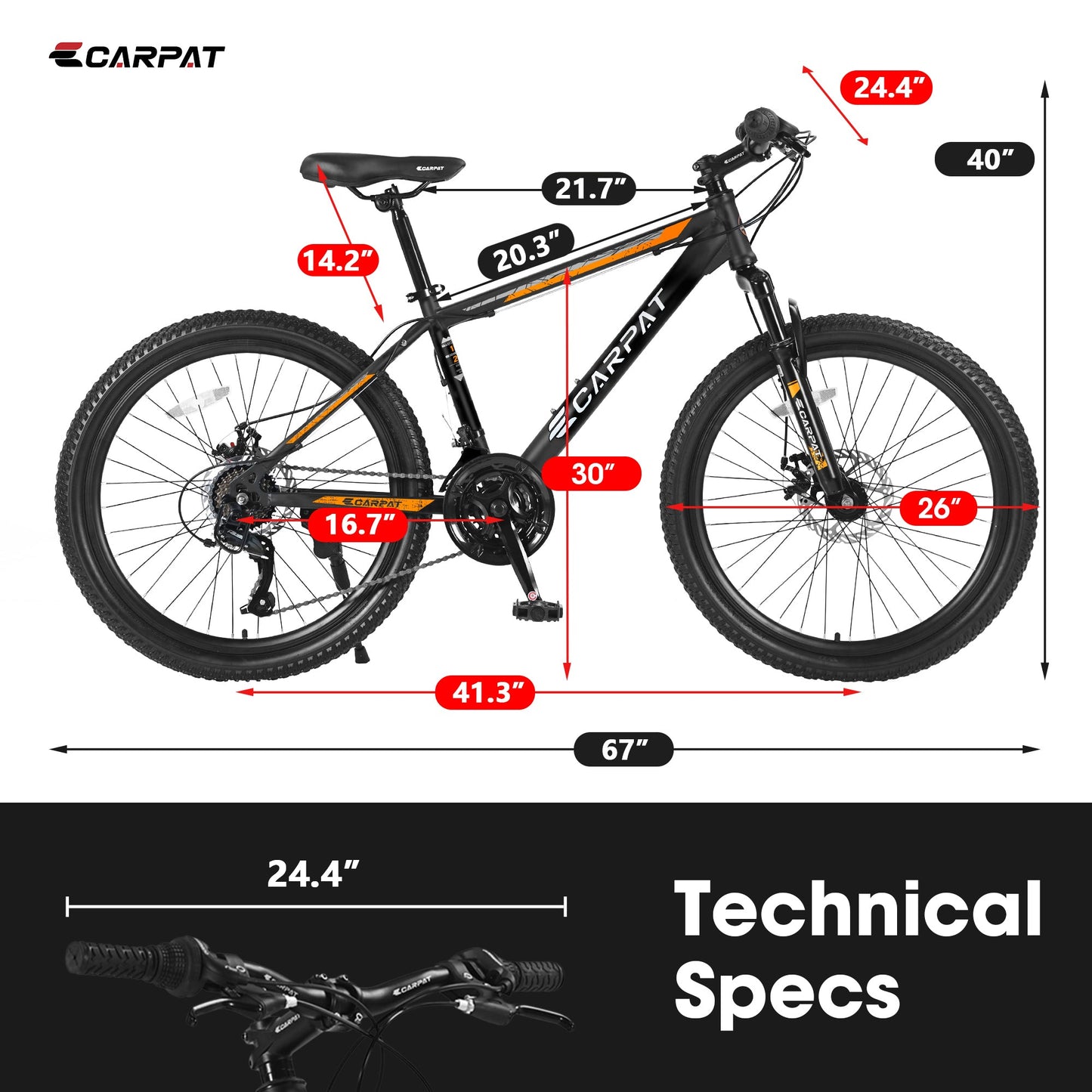 NEW 26" Orange High-Carbon Steel Frame, Suspension Mountain Bike