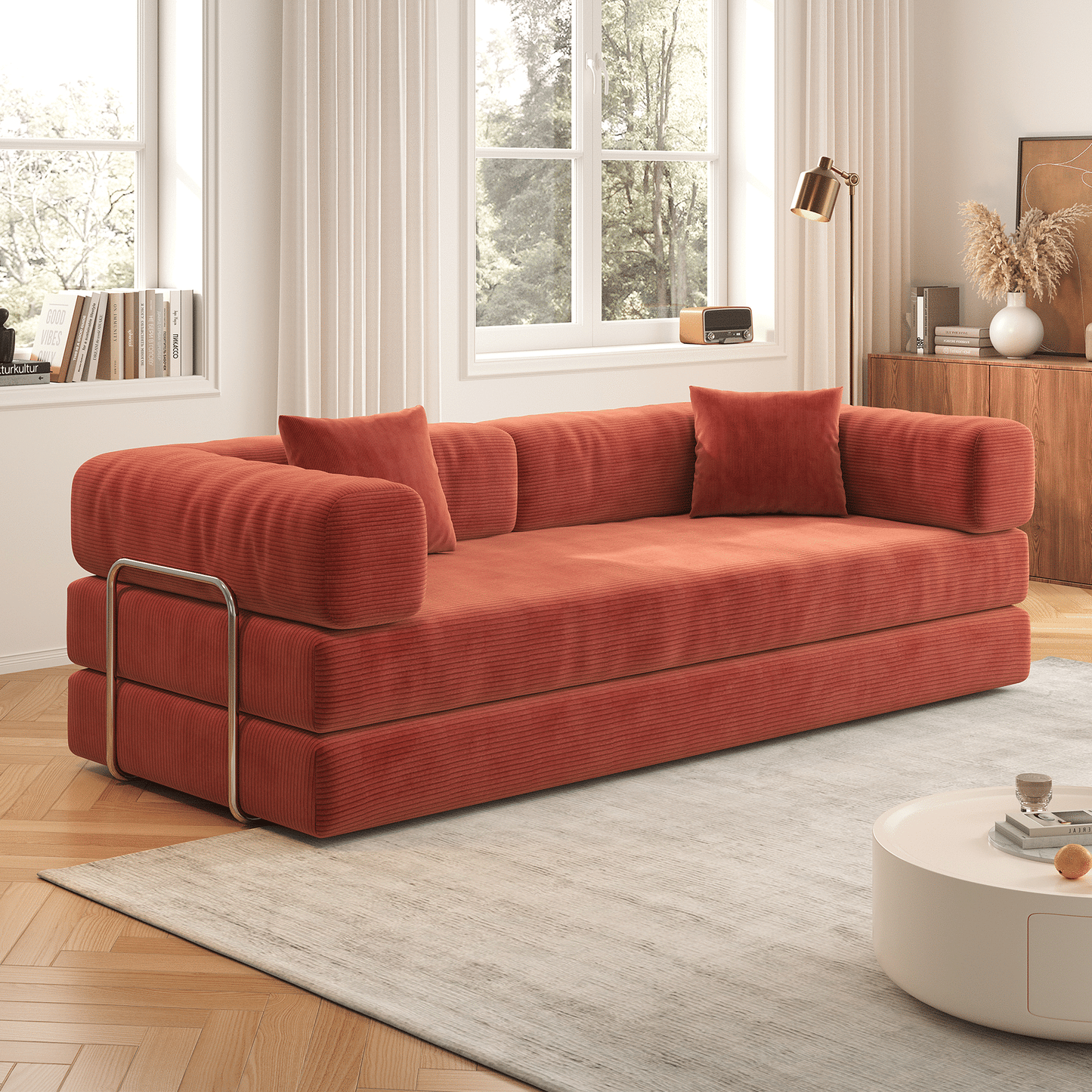 NEW 78.8inch Modular Sectional Convertible Pudding Block Compression Sofa Couch Bed