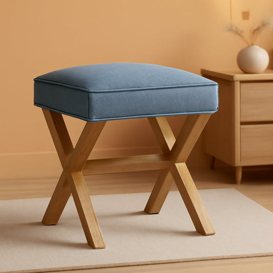 NEW Indigo Blue Upholstered Ottoman Foot Stool 20Wx18Dx18H