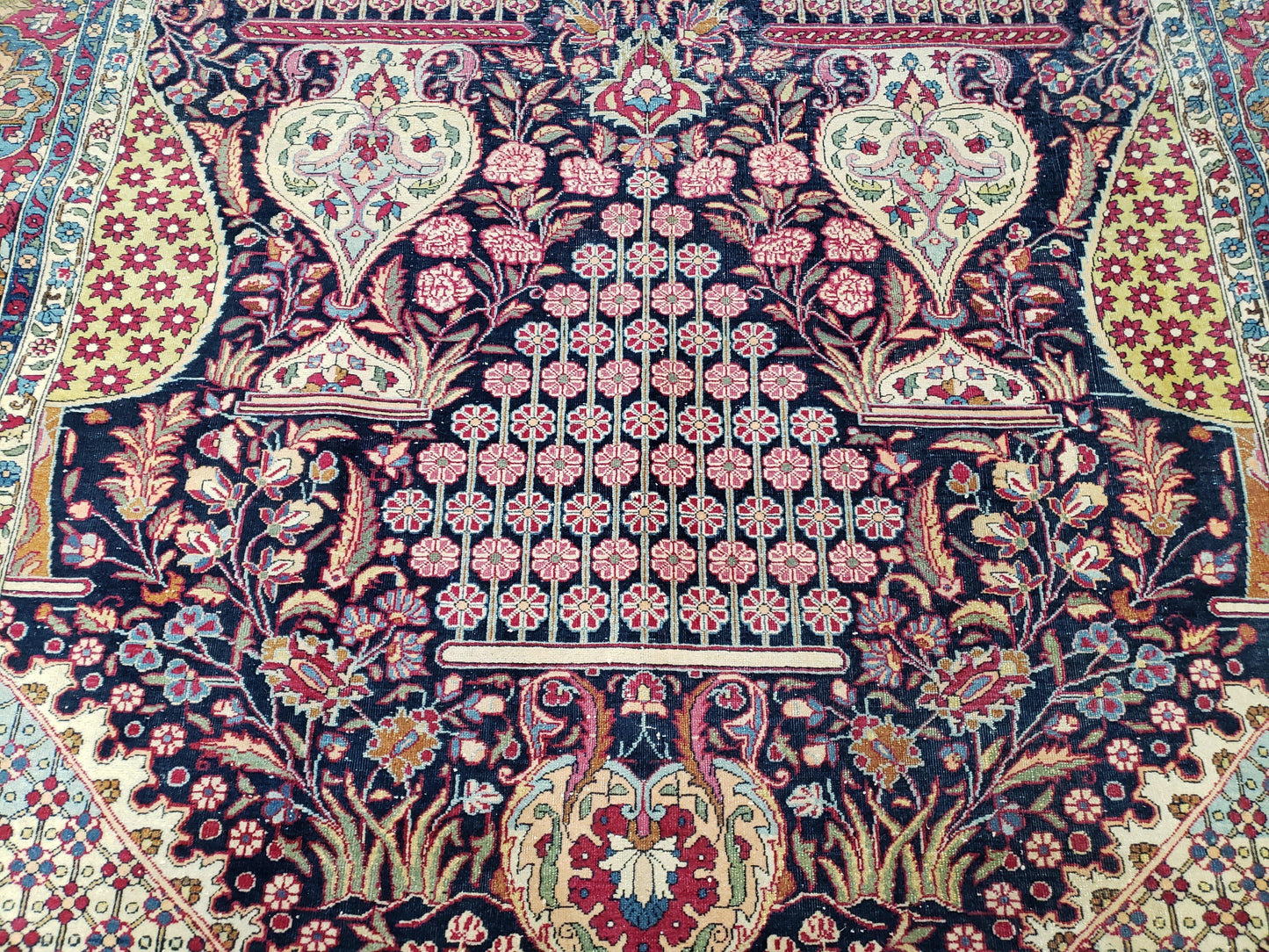 USED Antique Persian Tehran Rug 5x8, Midnight Blue and Red, Hand-Knotted, Wool