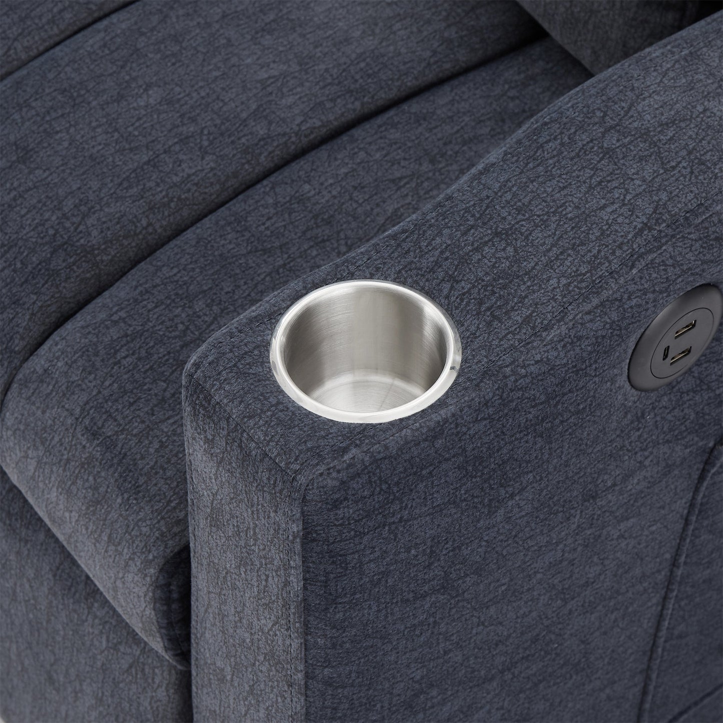 NEW Convertible Sofa Bed Loveseat with USB Ports, Side Pockets, Cup Holders, and Phone Holder in Blue Grey Bella Fabric, 55.9'