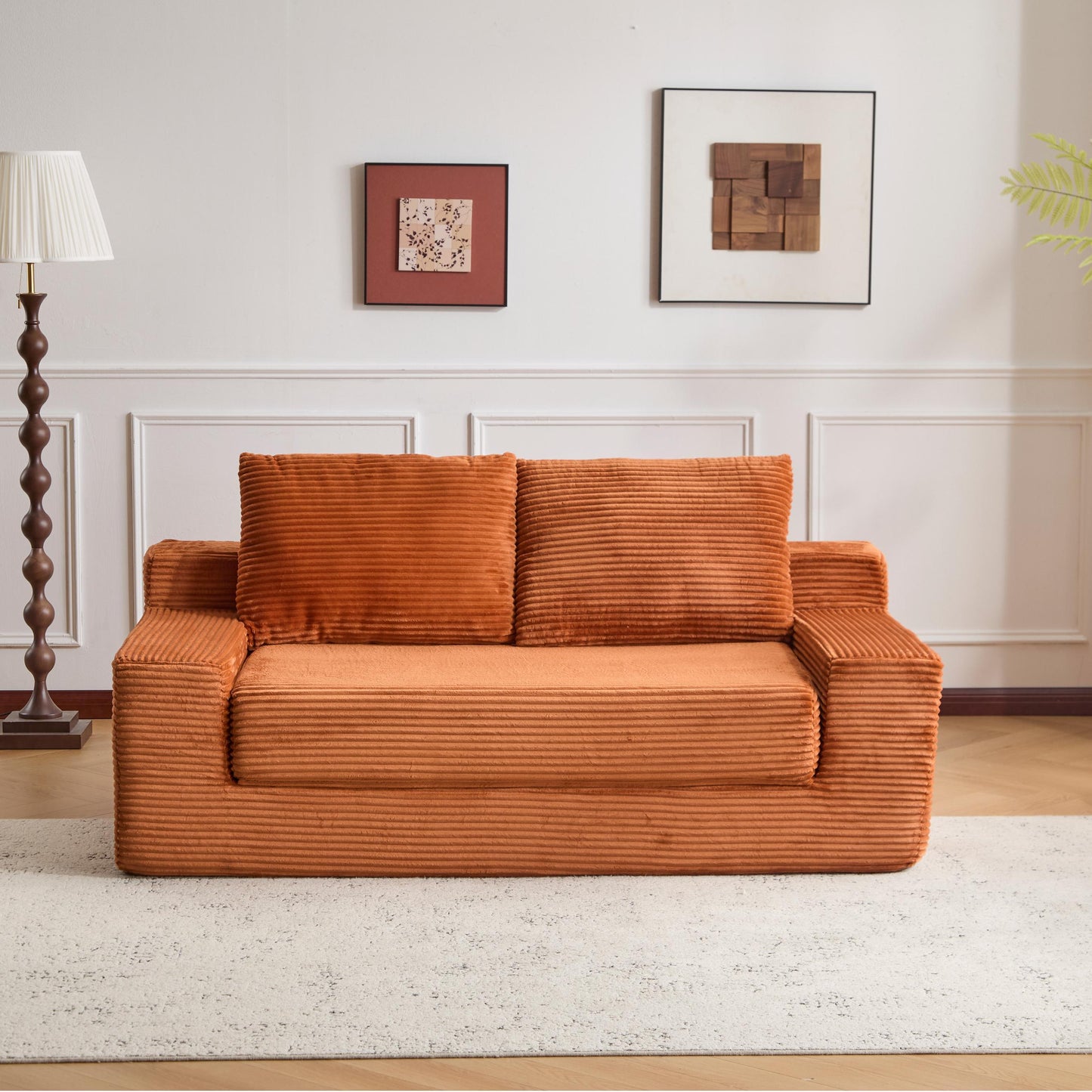 NEW Loveseat Sofa, Comfortable Deep Seat Sofa Bed, Modern Small Corduroy Couch for Living Room Bedroom,Reversible Cushion with Pillows,No Assembly Required,Orange