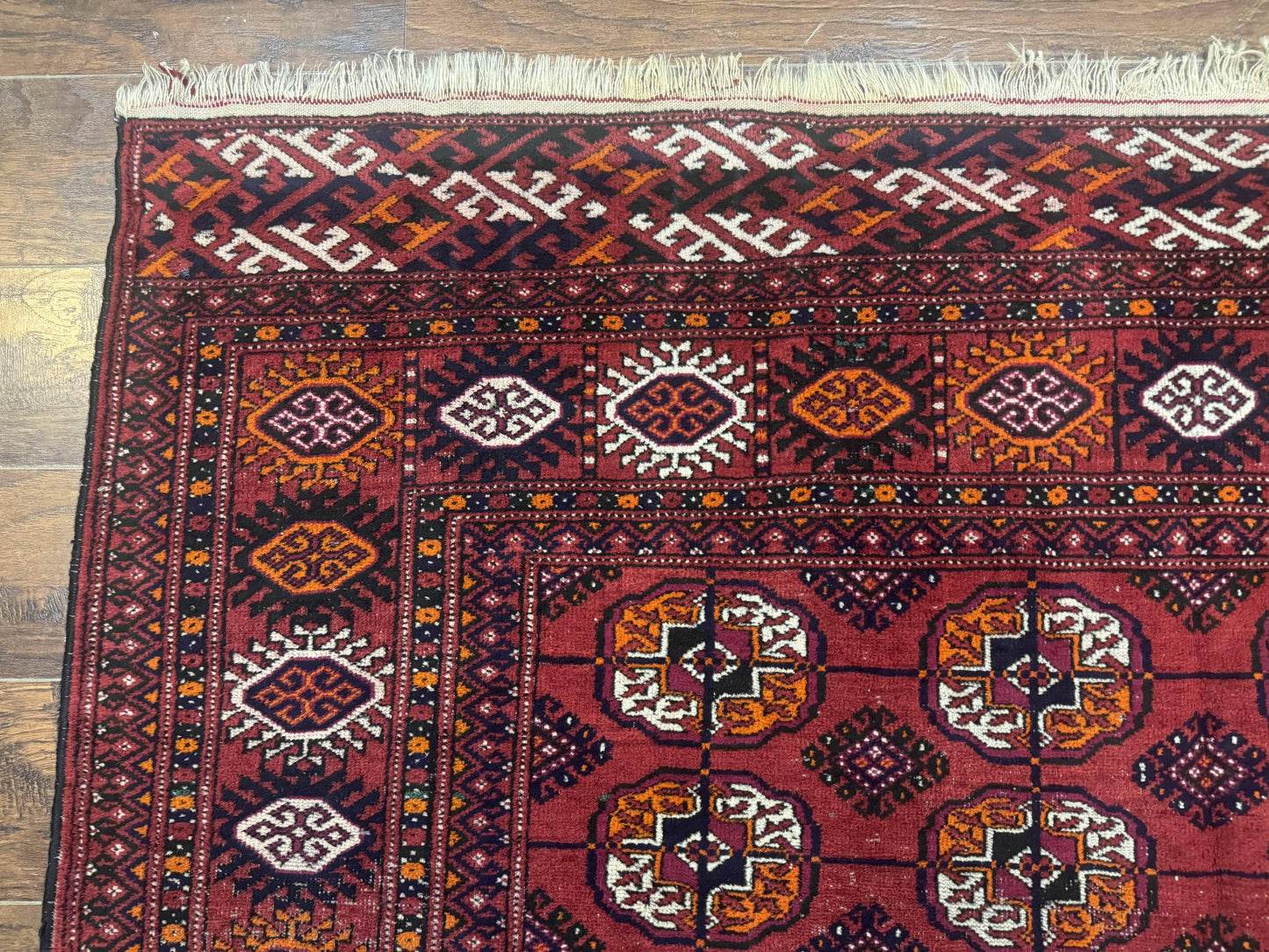 USED Antique Persian Turkoman Bokhara Rug 7x11, Tribal Rug, Red