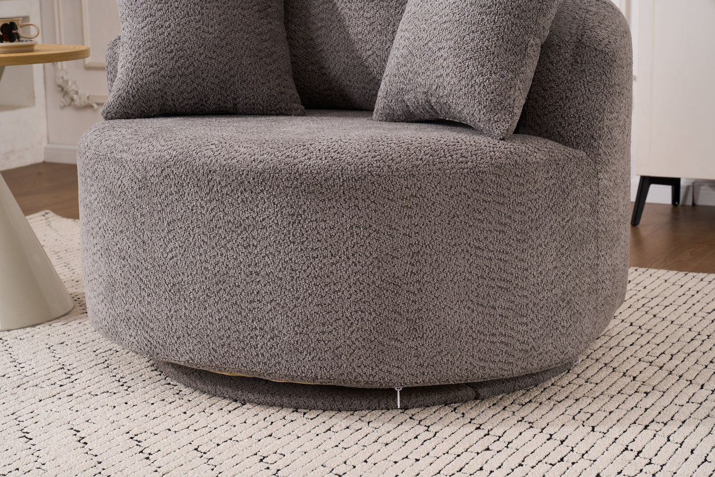 NEW 360° Swivel Round Grey Upholstered Accent Barrel Chair with 3 Removable Pillows