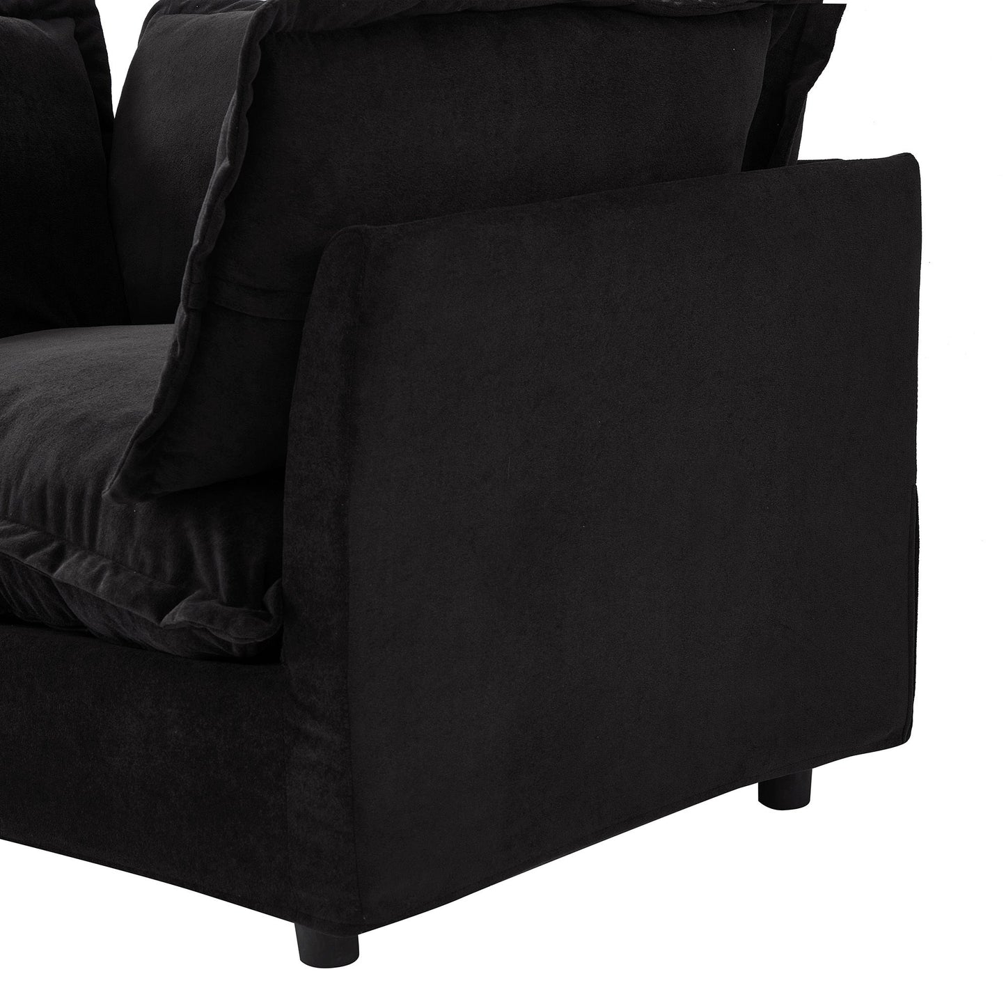 NEW Modern Armchair Sofa 47' Cozy Upholstered Sofa Chair with Movable Ottoman, Black Chenille, Wide Seat & Curved Armrests