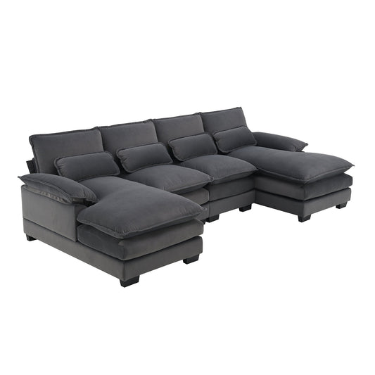 New Modern U-shaped 6-seat Upholstered Sleeper Sofa with Chaise Lounge