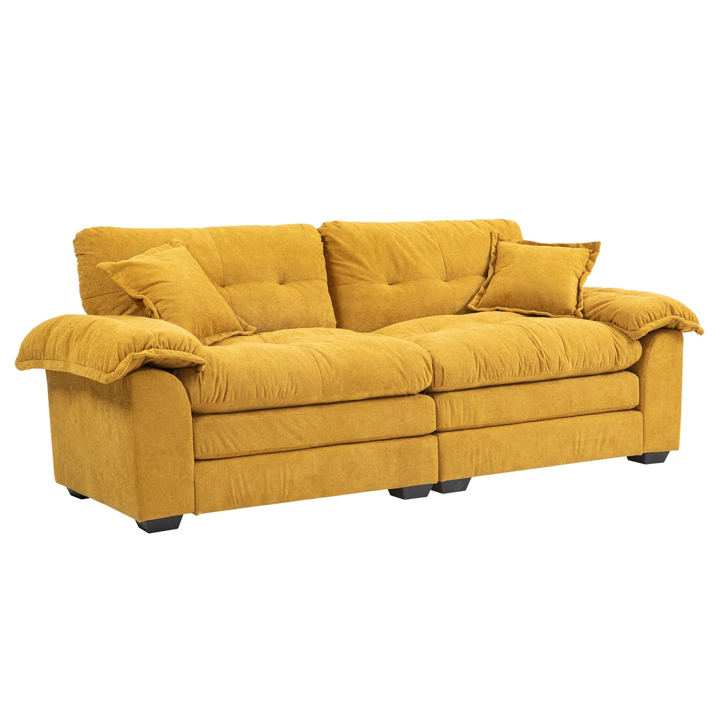 NEW 84' Chenille Sofa Small Sofa Loveseat Deep Seat Sofa Couch with 2 Throw Pillows & Memory Foam for Living Room Apartment Office Lounge-Yellow