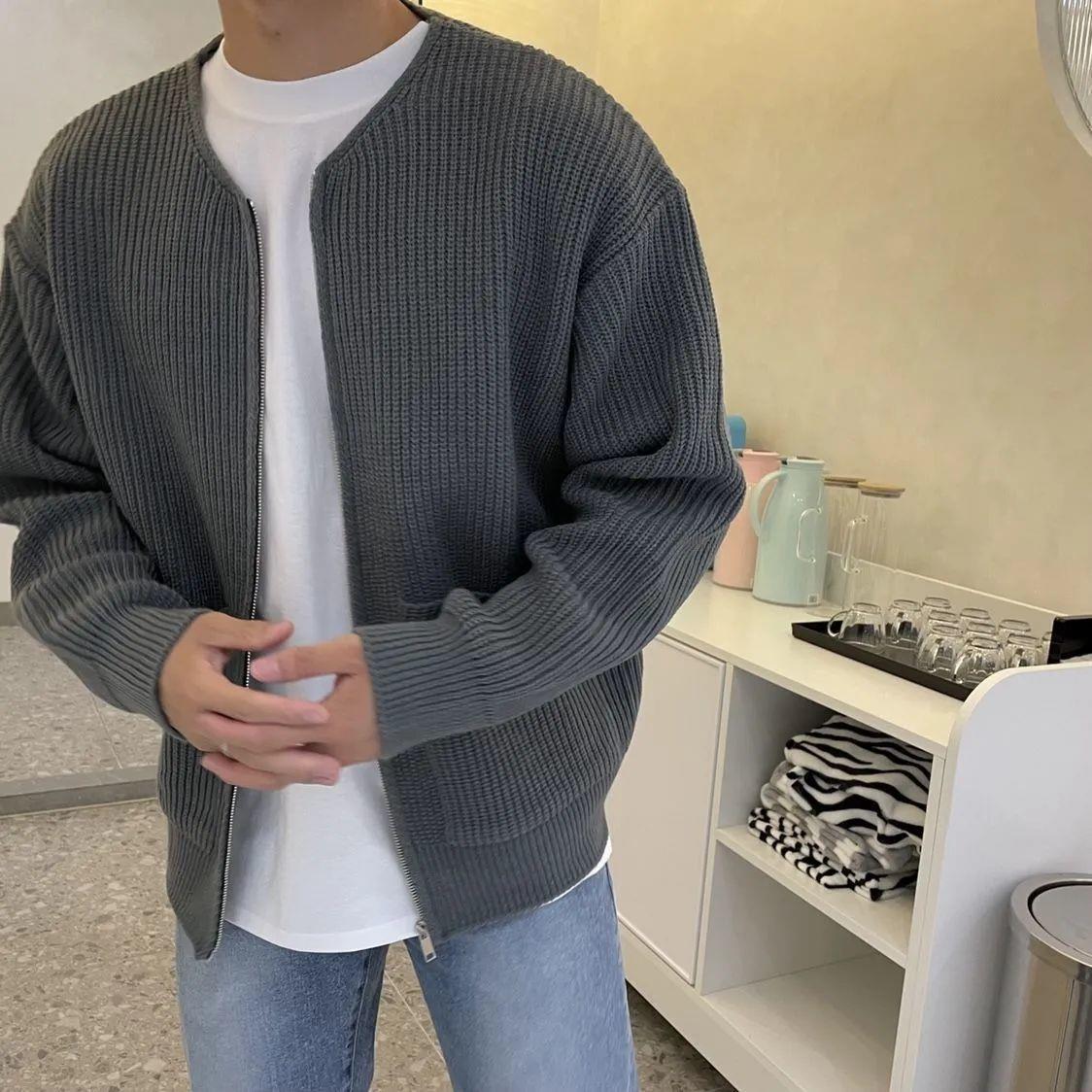 New Men Zip Up Knitted Cardigan Lined Funnel Neck Jumper Sweater Pockets Coat All Seasons Comfortable Soft Long Sleeve