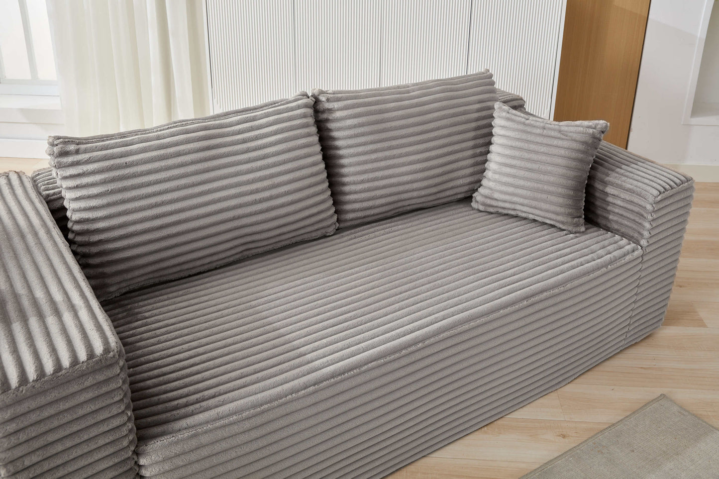 NEW Grey Compression Sectional Couch Boneless L Shape Sofa
