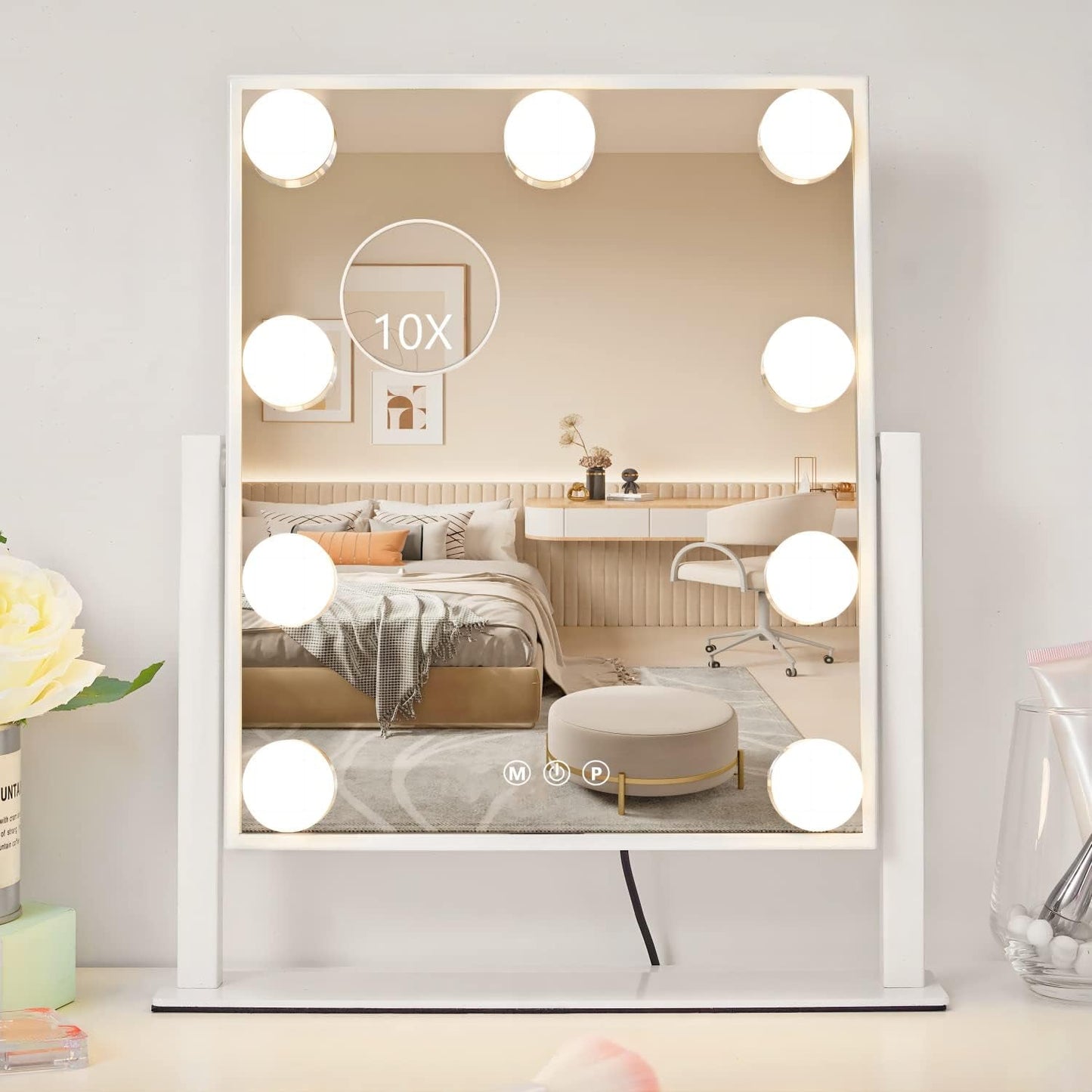 NEW Lighted Makeup Vanity Mirror With 3 Color Modes And 10X Magnification White