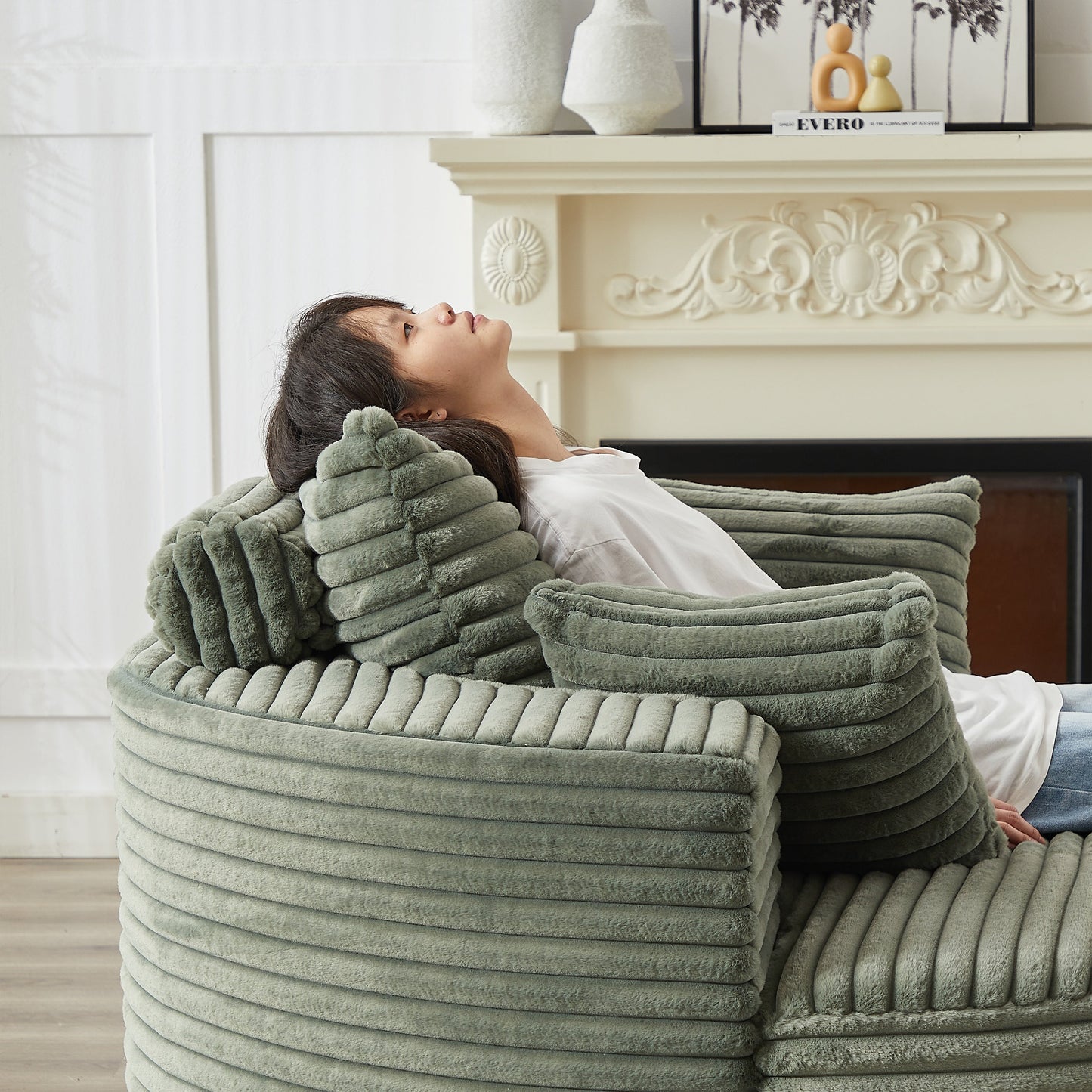 NEW 55'' L Corduroy Sponge Single Sofa Fluffy Modern Sleeper Chair