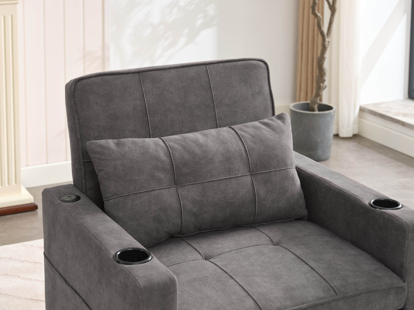 NEW Dark Grey Futon Bed Convertible Chair 3-in-1 Pull Out Sleeper Sofa with USB Ports