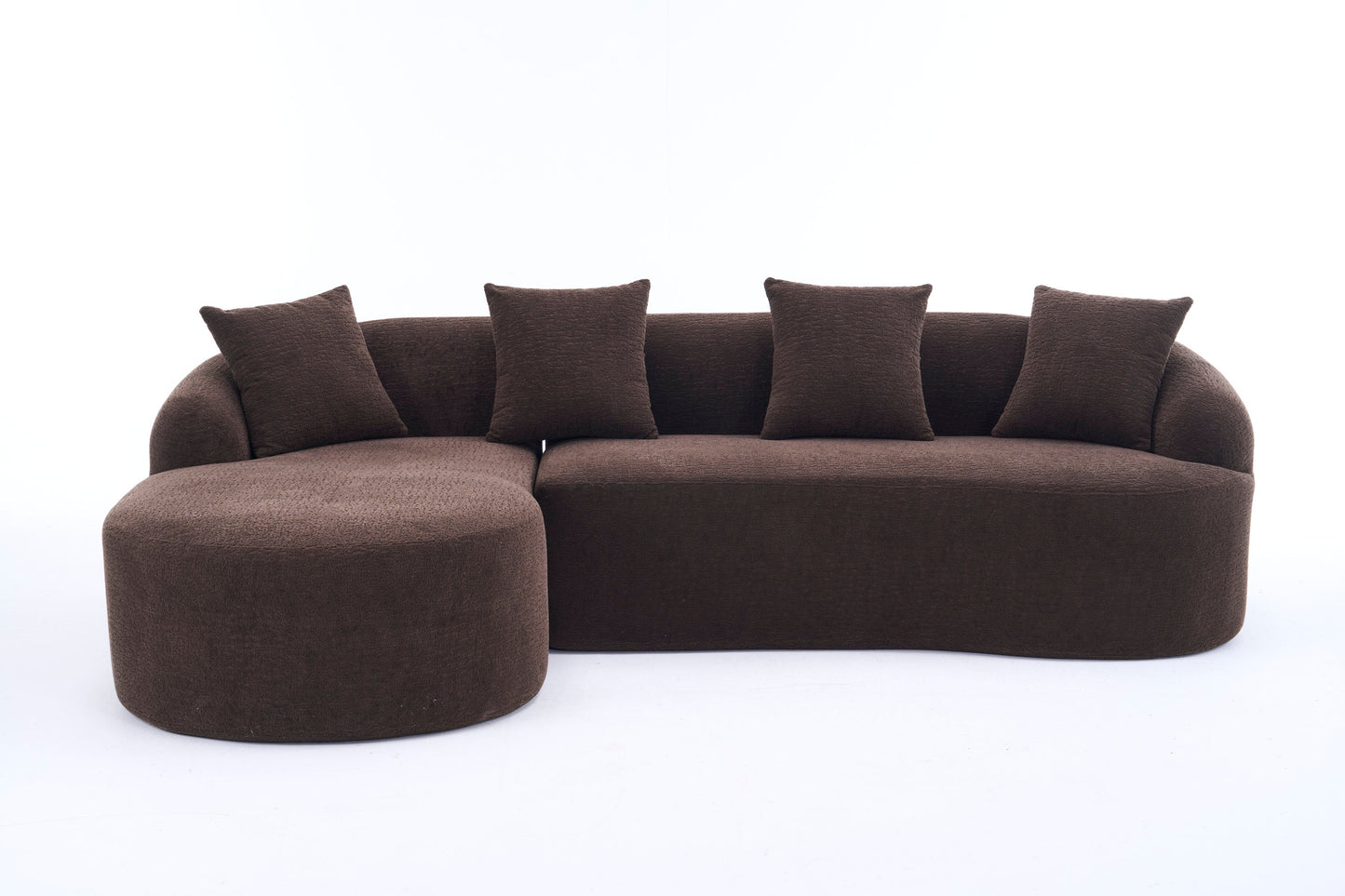 NEWn Brown Chenille Modular Compression Sponge L-Shape Sectional Sofa Couch with Curved Chaise